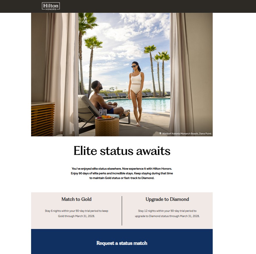 Best Hilton Honors Status Match & Challenge 2026