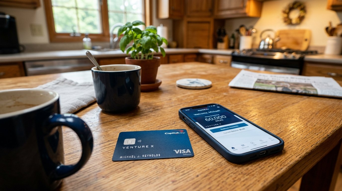 Capital One Venture X card on the desk