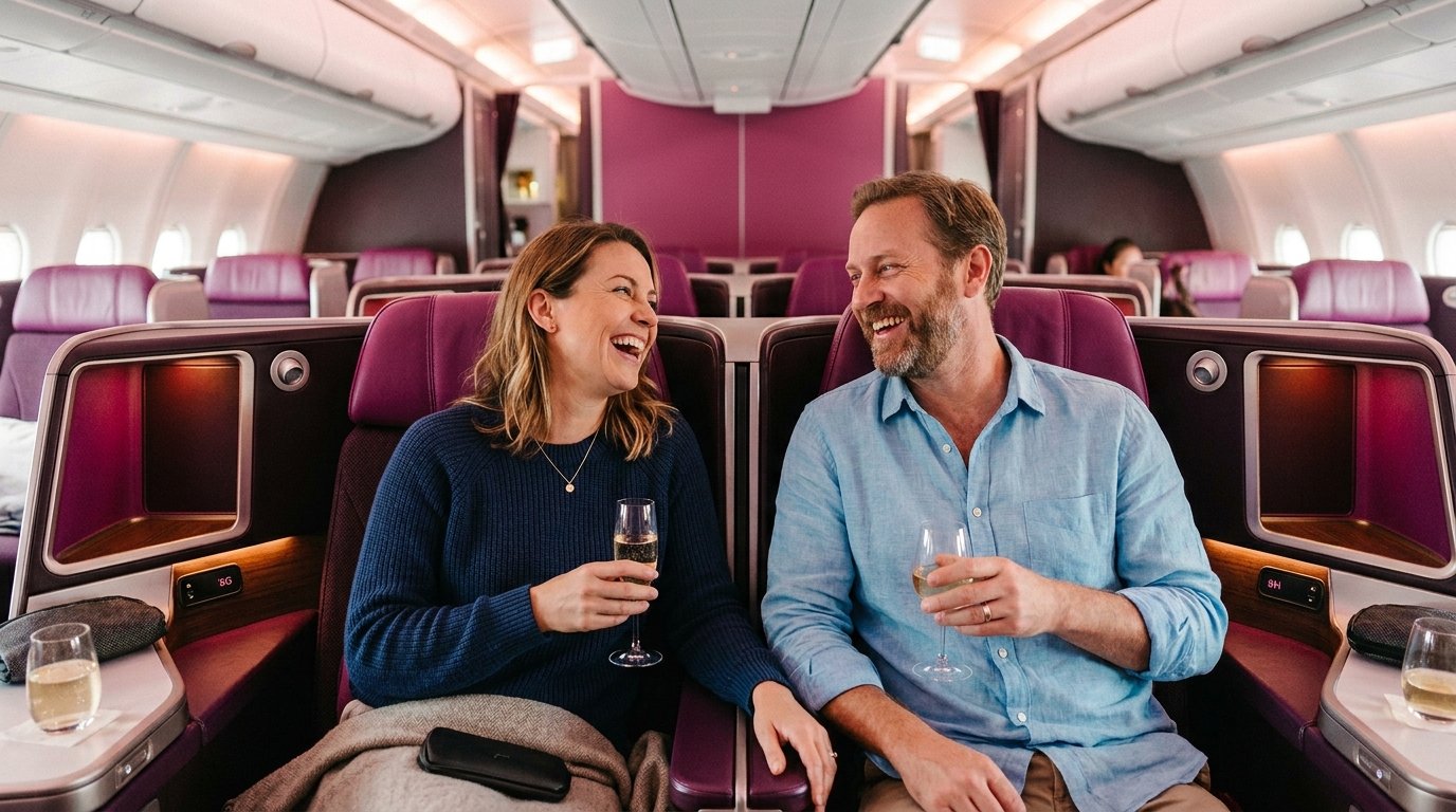 Family enjoying Virgin Atlantic Upper Class after Citi ThankYou 30% transfer bonus April 2026